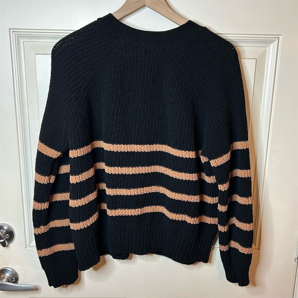 Torrid Chenille Cardigan Black Tan Brown Striped V-Neck Plus Size Sweater 1X - Picture 4 of 6